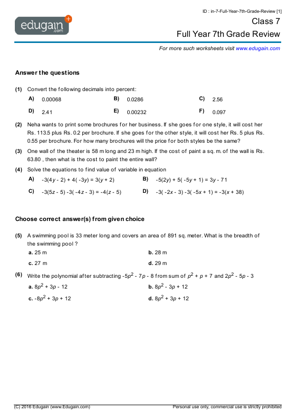 Full Year 7th Grade Review